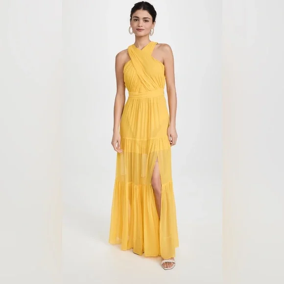 NWT $698 Veronica Beard Women's Yellow Florencia Silk Tiered Gown Dress - Picture 2 of 11